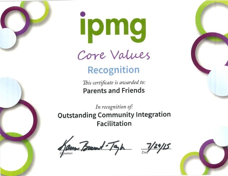 Parents and Friends Core Values Award from IPMG